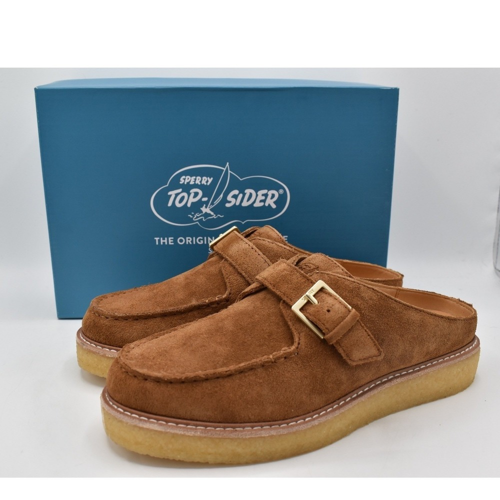 Sperry Women 9 Captsox Tan Bronzer Suede Slip On Mules Shoes Sandals Coquette